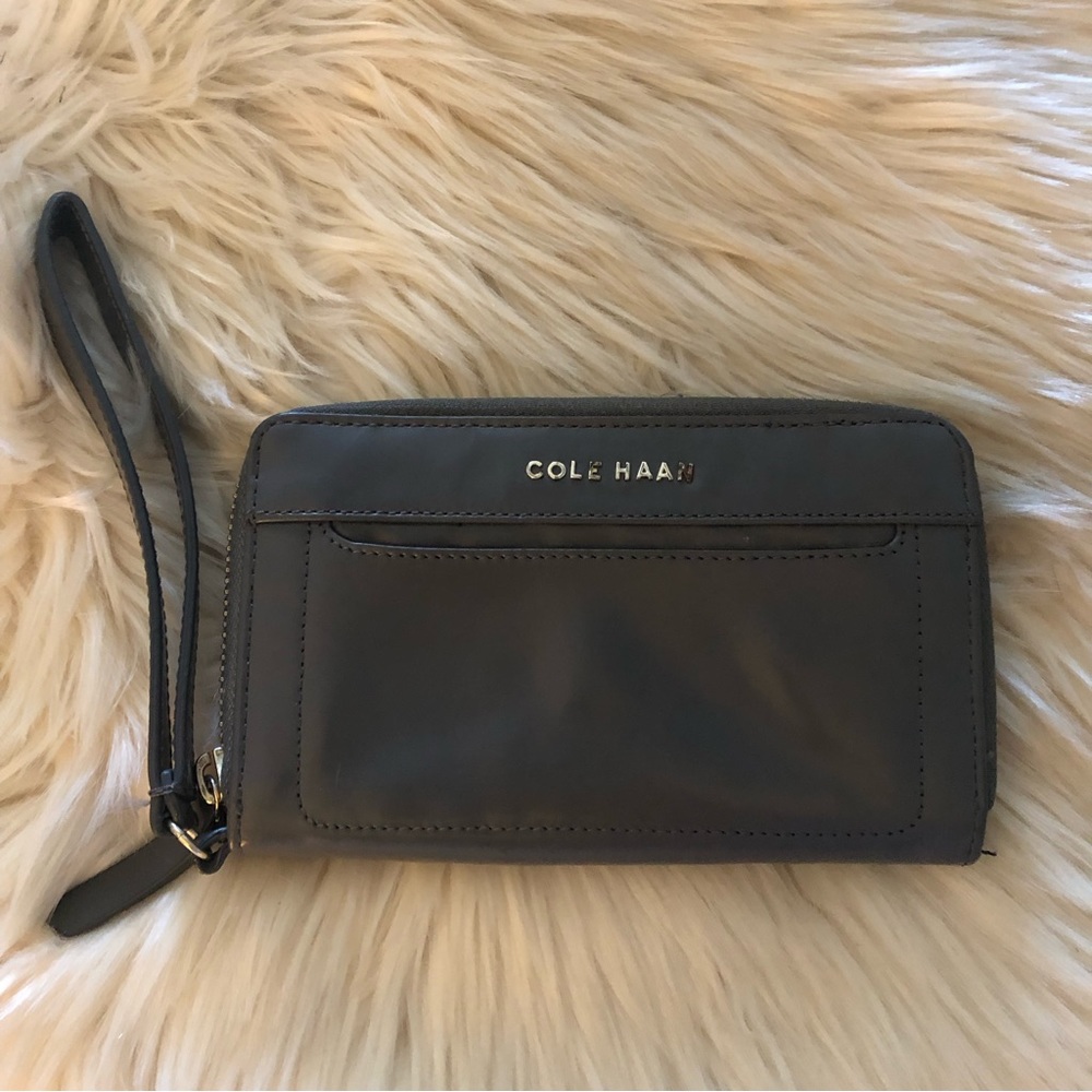 Cole Haan gray leather zip around wallet wristlet